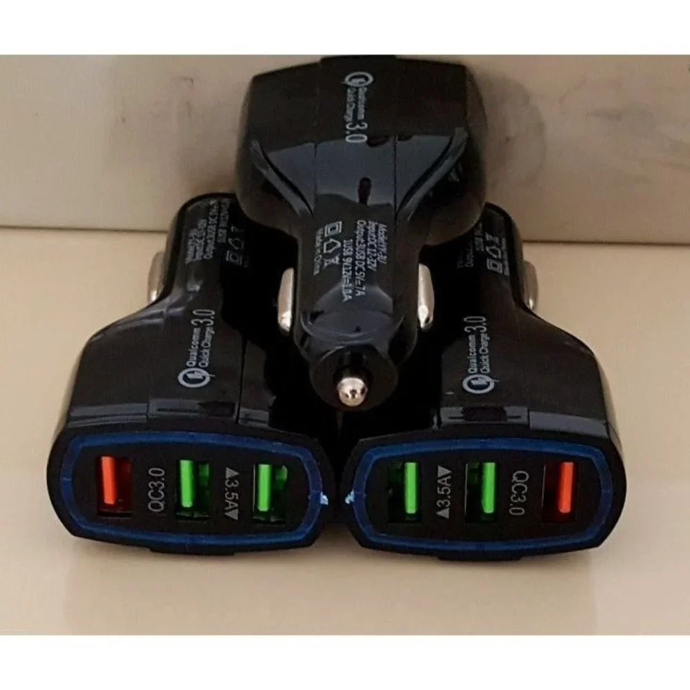 3 X Triple Port Black Car Charger - Charges 3 Devices Simultaneously on the go